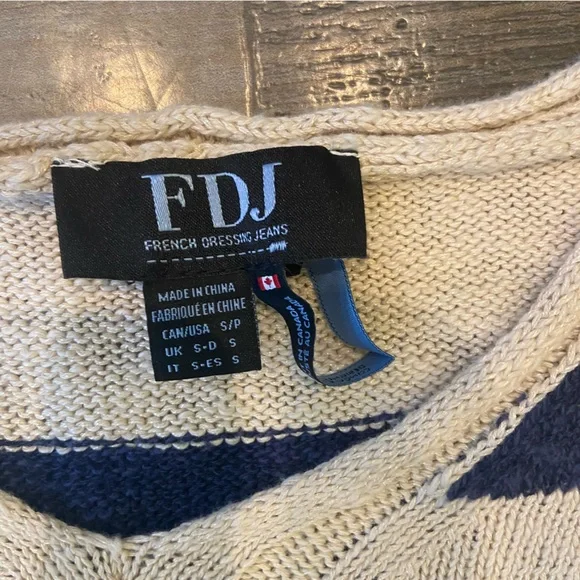 FDJ Striped cable Knit Vest in Navy and Cream SZ S - Picture 2 of 6